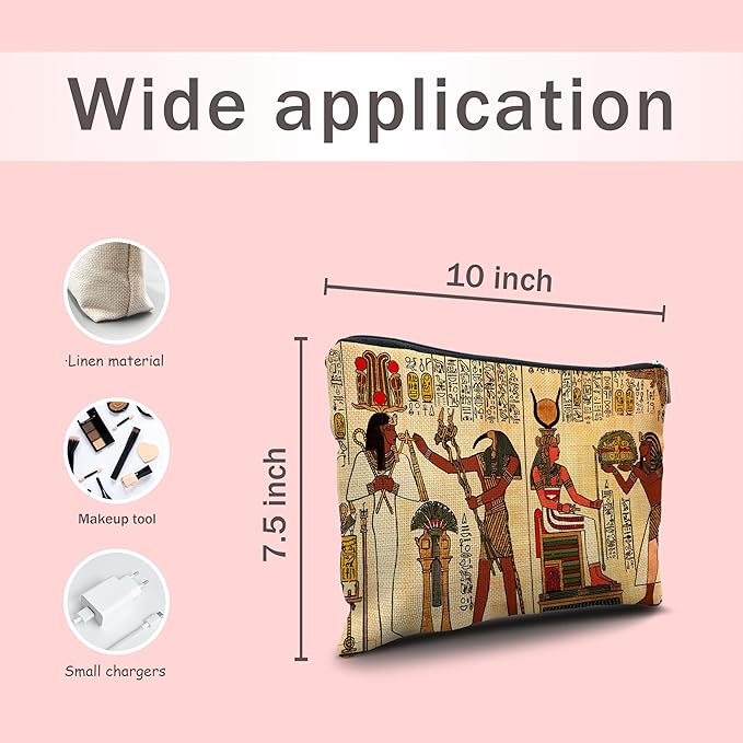 Nogrit Egyptian Gifts Makeup Cosmetic Bag Ancient Egypt Mythology Pharaoh God Hieroglyphs Makeup Travel Toiletry Bag,Gift for Egypt Lover Egyptian Decor