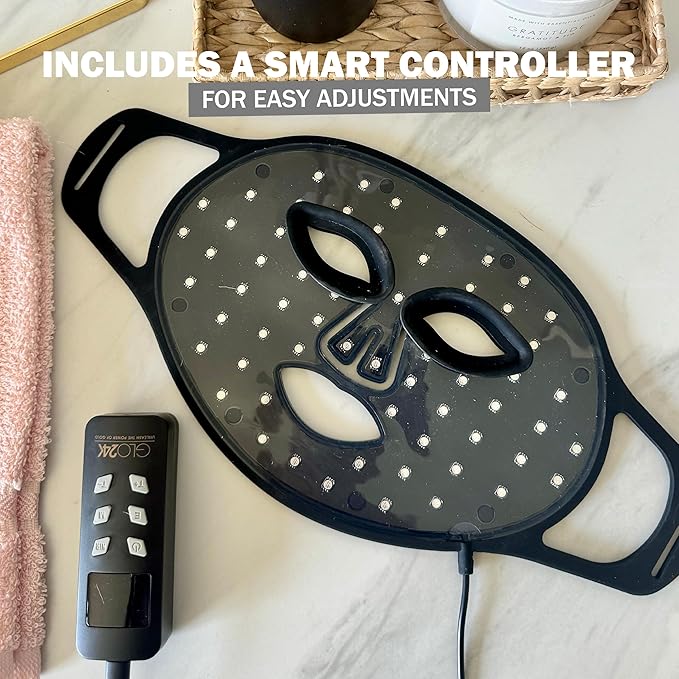 GLO24K LED Face Mask Light Therapy – Red Light Therapy Mask with 7 Color Modes, Infrared LED Facial Mask, Rechargeable Skin Care Device for At-Home Use