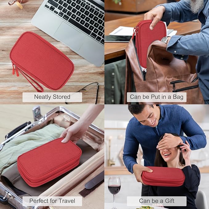 FYY Electronic Organizer, Travel Tech Pouch Bag, Medium, Red
