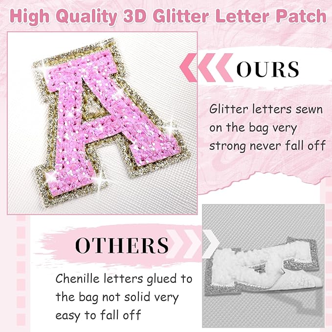 Small Initial Patch Makeup Bag Personalized Gifts Make Up Bag,White Cute PU Leather Glitter Letter Cosmetic Bag with Zipper,Trendy Portable Travel Toiletry Pouch,Preppy Stuff for Teen Girls Women O