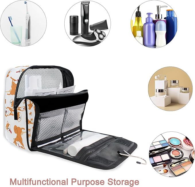Hanging Travel Toiletry Bag Kit Makeup Case Cosmetics Organizer for Men Women (Shiba Inu-2)…