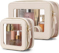 Pinkmik Clear Makeup Bag with Zipper, Beige, M+MINI-1
