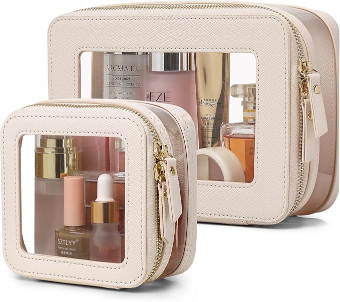 Pinkmik Clear Makeup Bag with Zipper, Beige, M+MINI-1
