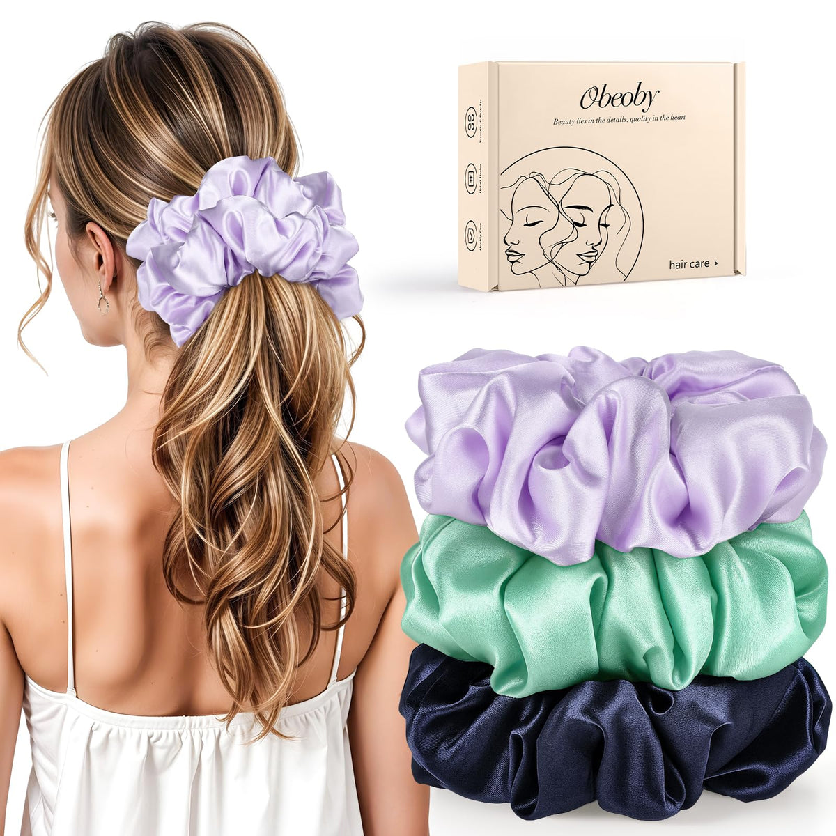 3 Pack Sleepy Hair Tie for Women Girls, Large Pillow Satin Scrunchies
