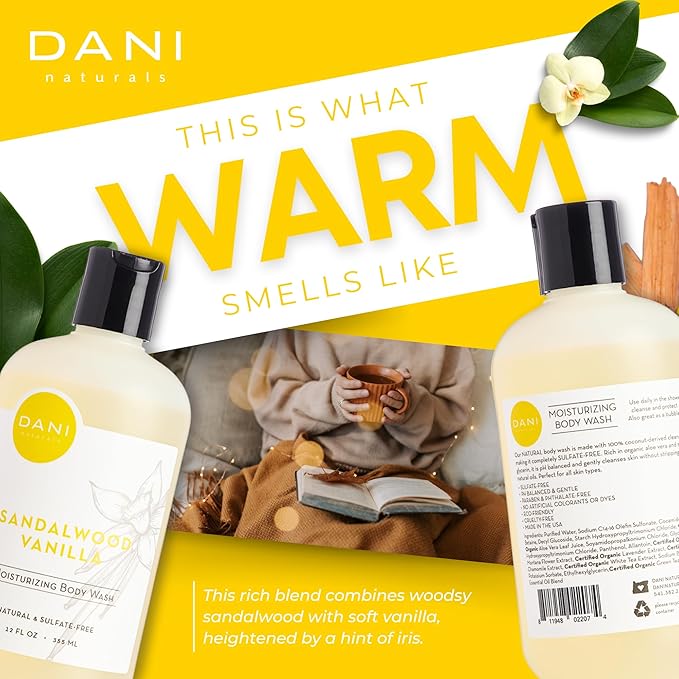 DANI Naturals Sandalwood Vanilla Body Wash, Sulfate-Free and Vegan,12 fl oz