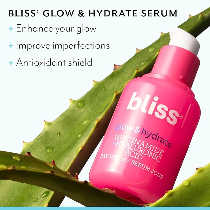 Bliss Glow & Hydrate Serum – Niacinamide + Hyaluronic Acid Face Serum with Vitamin E – Hydrating & Brightening Serum for Dull Skin, Pores & Uneven Tone – Lightweight Daily Skincare, 1 Fl Oz