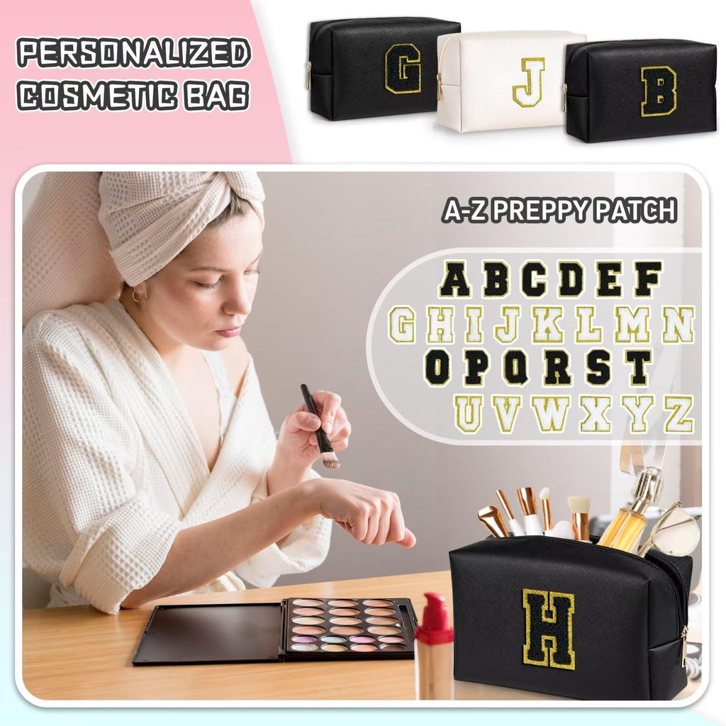 TOPEAST Preppy Stuff Cute Makeup Bag Small Cosmetic Bag Travel Toiletry Bag, Personalized Birthday Wedding Gifts for Mom Teacher Friends Bridesmaids, Preppy Travel Stuff for Girls (Black N)