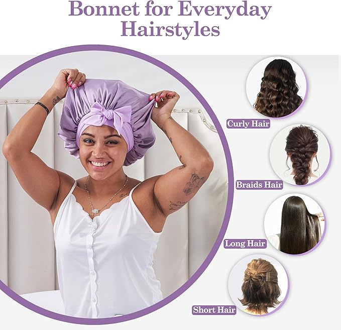Adjustable Silk Bonnet Satin Curly Hair Wrap for Sleeping Women Anti Frizz