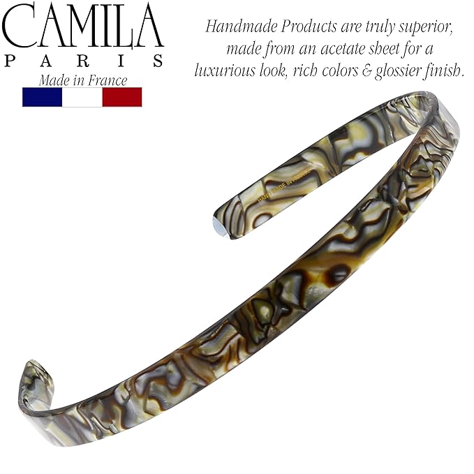 Camila Paris CP2005 French Headband for Women, Handmade Onyx, Strong Hold Grip Women's Hair Band, Ligth and Very Flexible, No Slip Durable Styling Girls Hair Accessories, Made in France