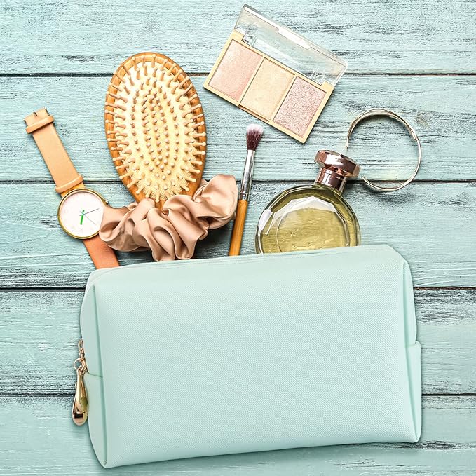 Sanwuta 9 Pcs Makeup Bags Bulk Bridesmaid Proposal Gifts Cosmetic Bags Preppy PU Leather Double Zipper Toiletry Pouch Portable Travel Organizer Case for Women Bachelorette Gift(Mint Green)