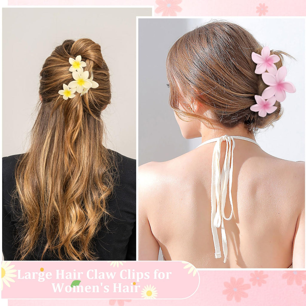 Ondder 4 Pcs Big Flower Hair Clips for Women - Large Matte Claw Clips for Thick Hair, Non-Slip Strong Hold Jaw Clips - Hair Accessories for Women and Girls