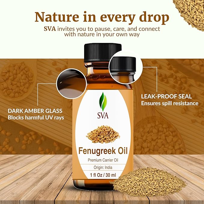 SVA Fenugreek Oil 1 Fl Oz - for Face, Skin Care, Hair Care, Scalp Massage & Body Massage – Carrier Oil with Dropper