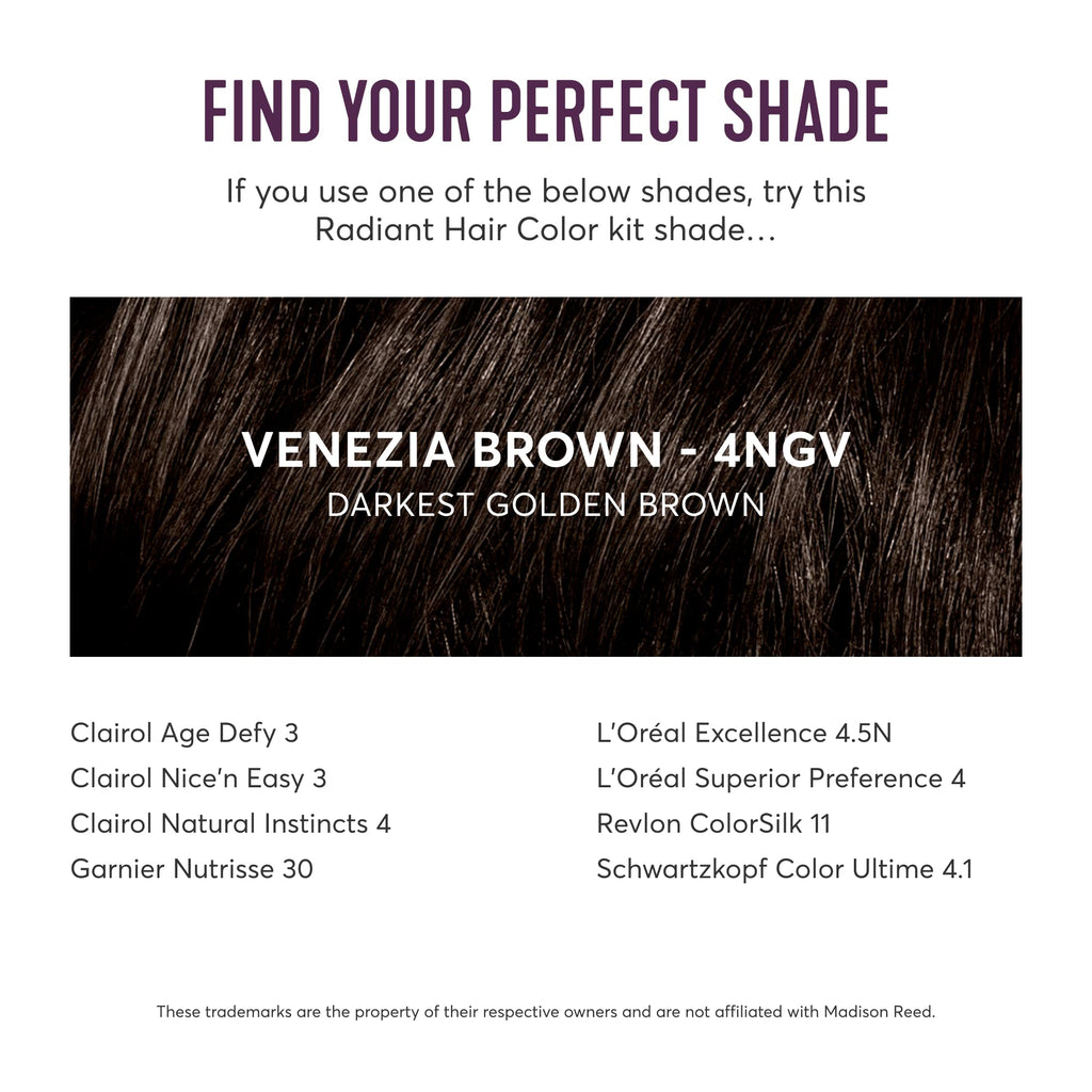 Madison Reed Radiant Hair Color Kit - 4NGV Darkest Golden Brown with Warm Tones (Venezia Brown), Permanent Hair Dye, Superior Gray Coverage & Dimensional Color | PPD-Free & Ammonia-Free, 1 Pack