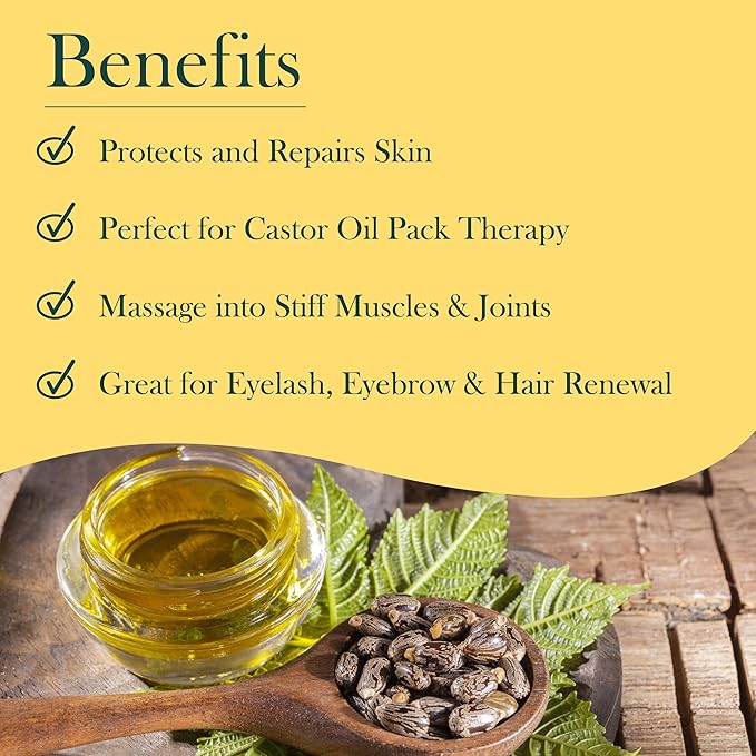 Baar Organic Castor Oil for Eyelash, Eyebrow and Hair Renewal, Skin Repair and Protection, Detox & Cleansing and Relief for Sore Muscles and Stiff Joints, Cold Pressed, Hexane Free, 128 fl oz / 1 gal