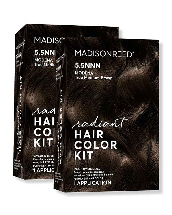 Madison Reed Radiant Hair Color Kit - 100% Gray Coverage for Resistant Grays, 5.5NNN Dark Brown with Warm Golden Tones (Modena Brown) | PPD-Free & Ammonia-Free, 2 Pack