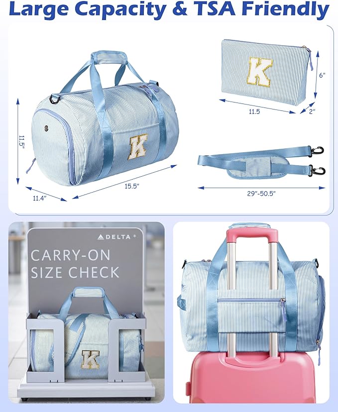 Gifts for 3 4 5 6 7 8 9 Year Old Girl, Girls Travel Duffle Bag, Kids Initial Overnight Bags with Shoe Compartment, Customized Weekender Bag with Makeup Pouch, Cute Birthday Gift (Letter M)