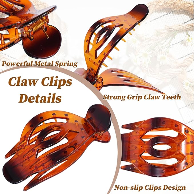 AWAYTR 6 Pack Large Flat Hair Clips for Women, 5 Inch Non-Slip Claw Clips