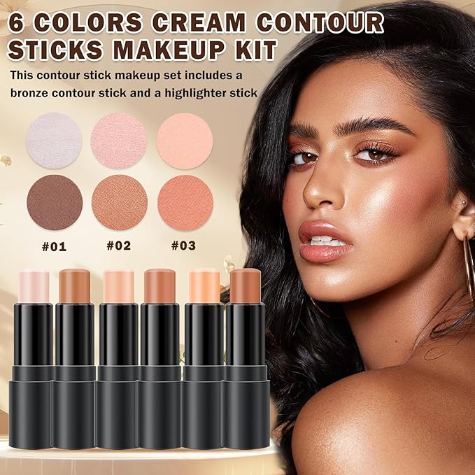 CAHIUYOA 6 Color Cream Contour Highlighter Makeup Kit (Set B)
