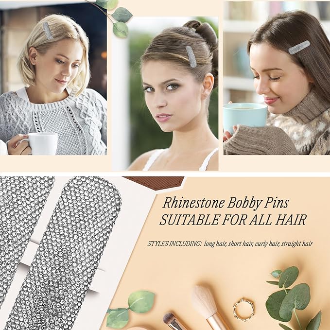 Kanprincess Sparkly Barrettes 2-Pack, Rhinestone Hair Clips for Women