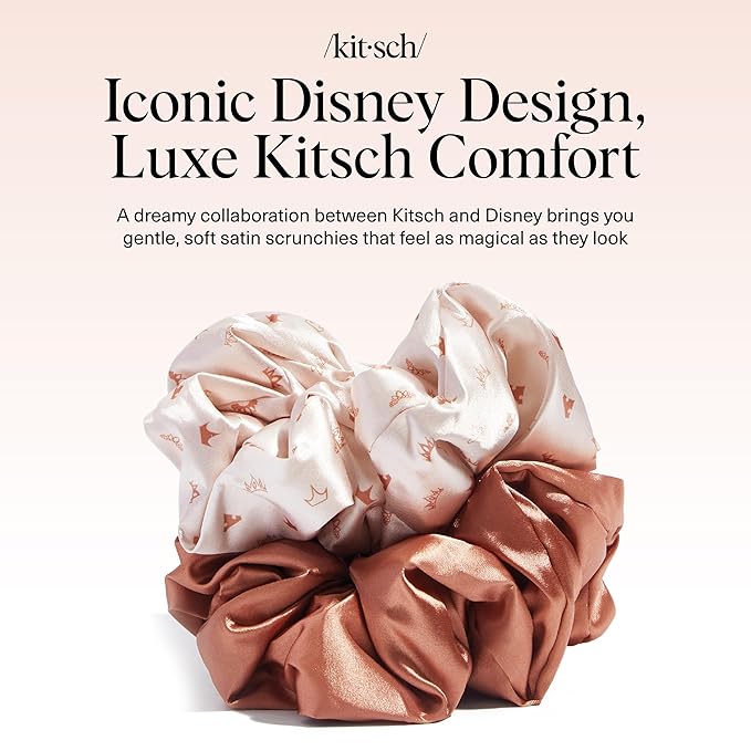 Kitsch & Disney Satin Scrunchies for Women - 2 Pcs, Desert Crown