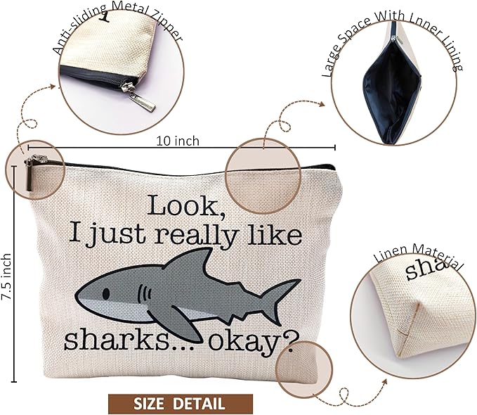 QGFM Shark Makeup Bag - Cosmetic Bags With Zipper, Gifts for Shark Lovers