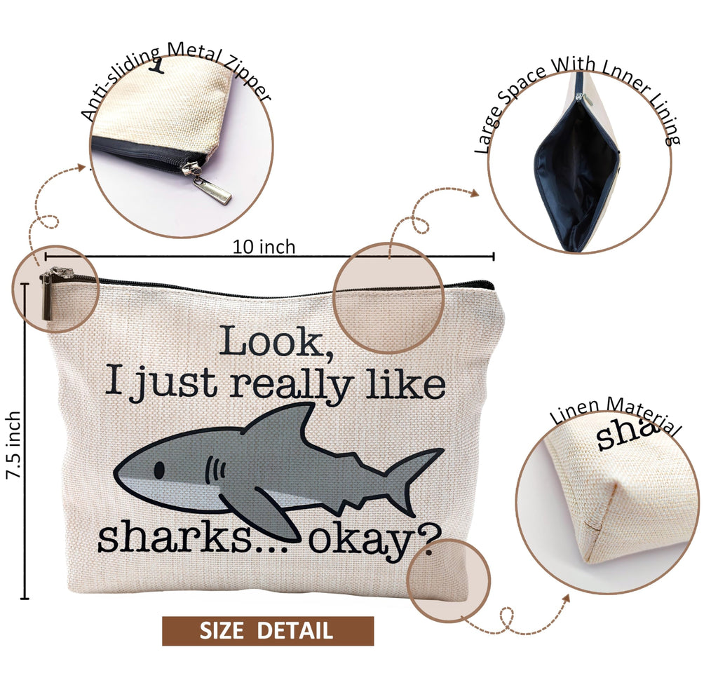 QGFM Funny Shark Ocean Themed Cosmetic Makeup Bags