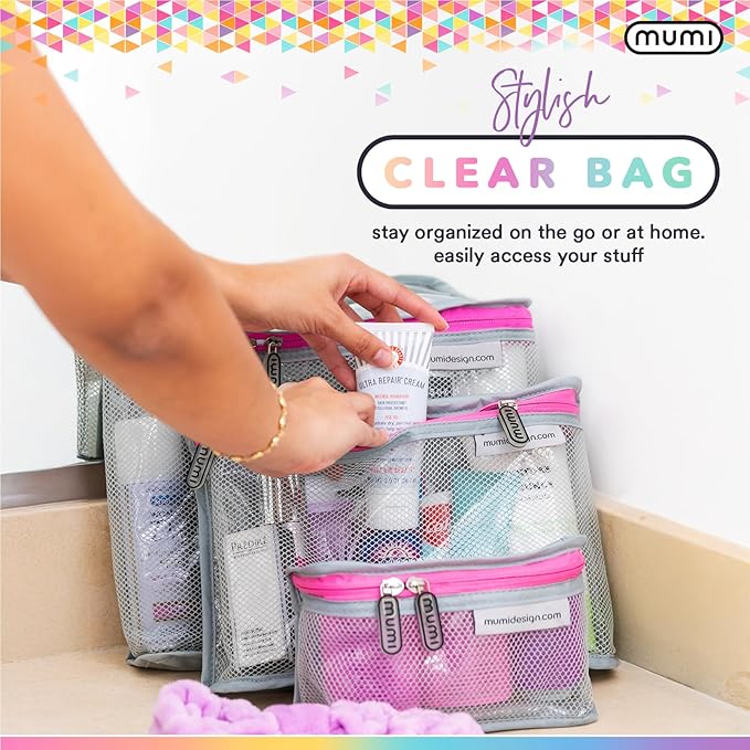 MUMI Travel Toiletry Bag Set of 3 - Clear TSA Approved, Purple