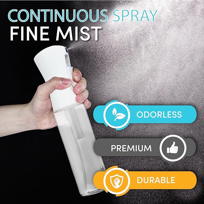Hula Home Spray Bottle for Hair (10.1oz/300ml) - Continuous Ultra Fine Mist Sprayer – For Hairstyling, Cleaning, Salons, Plants, Essential Oil & More - White