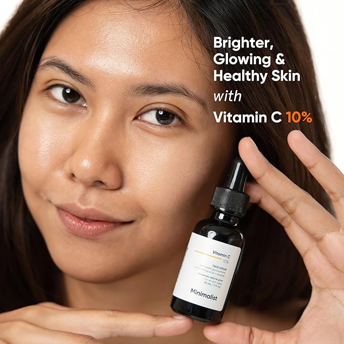 Minimalist 10% Advanced Vitamin C Serum for Glowing Skin | Brightening & Dark Spot Treatment | Treats Uneven Skin Tone, Dullness & UV Damage | Daily Face Serum (Stable Vitamin C) | 30ml/1 FL Oz
