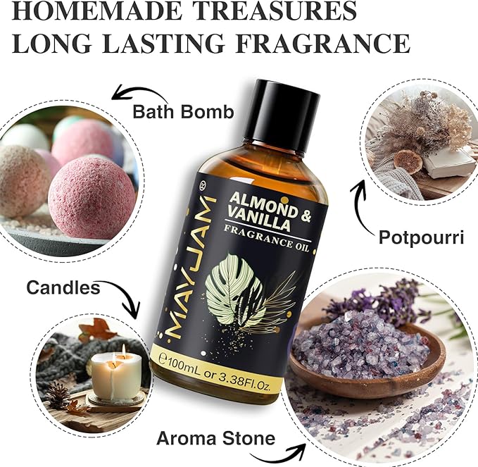 MAYJAM Almond & Vanilla Fragrance Oil for Diffusers, 100ML/3.38FL.OZ