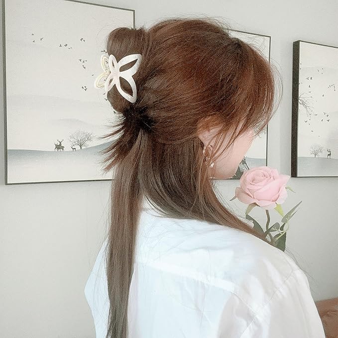 Solilayx Metal Butterfly Hair Clips for Women -White & Grey Marble Pattern Fashion Decorative Hair Clips, Cute Hair Accessories for Girls, 2 Pack