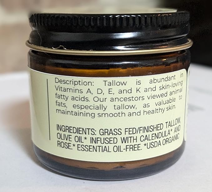 Hearth & Homestead Whipped Beef Tallow for Skin & Face - 100% Grass Fed, Eczema Cream & Body Butter - Organic Olive Oil, Calendula & Rose - Lotion & Hand Moisturizer for Dry Skin, Unscented, 1.3oz