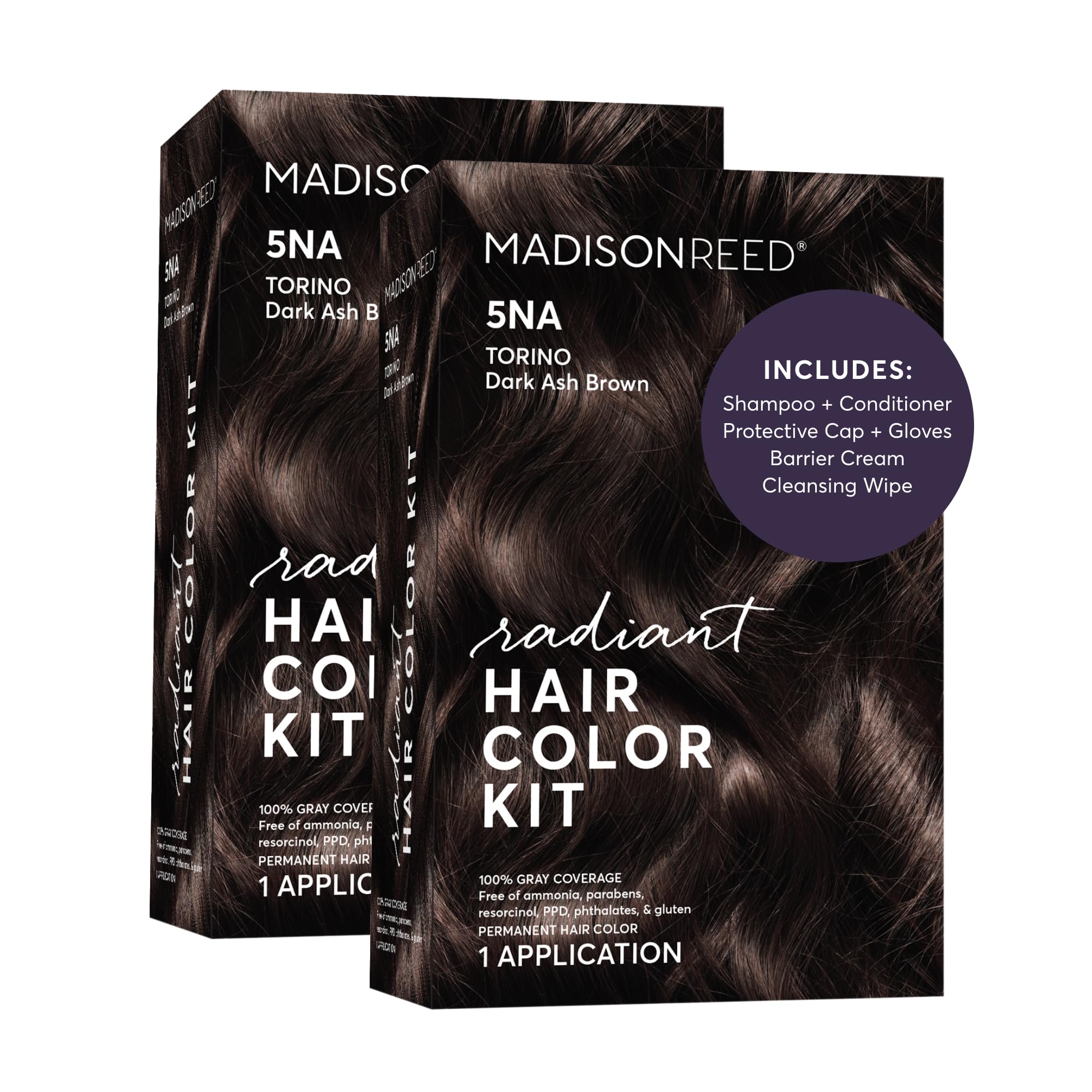 Madison Reed Radiant Hair Color Kit - 5NA Dark Ash Brown with Cool Smoky Undertones (Torino Brown), Permanent Hair Dye, Dimensional Gray Hair Blending | PPD-Free & Ammonia-Free, 2 Pack