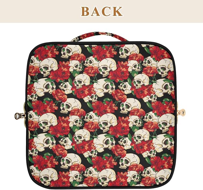 MNSRUU Makeup Organizer Bag, Skull and Flower Travel Makeup Bags Makeup Vanity Case Large Capacity Rhombus Cosmetic Toiletry Bag for Girl Women Ladies