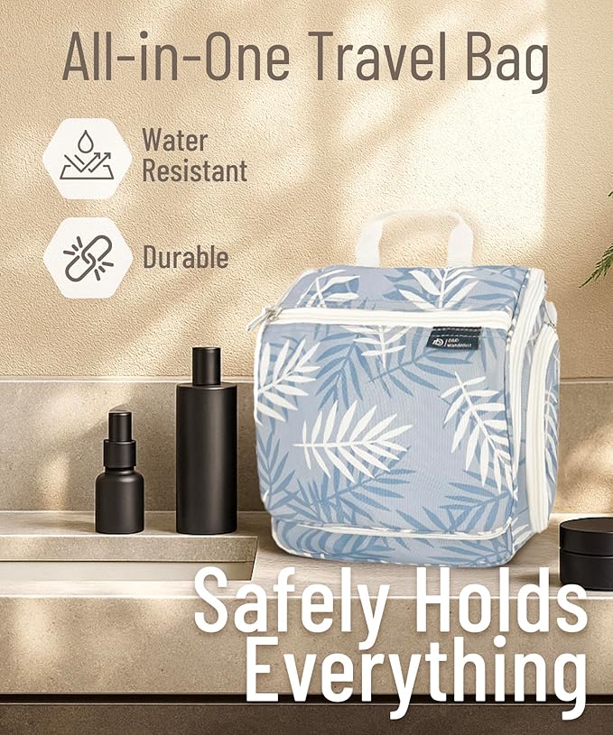 D&D Hanging Travel Toiletry Bag for Men and Women – Large Cosmetics, Makeup and Toiletries Organizer Kit with 10 Compartments, YKK Zippers, XXL Metal Swivel Hook, Water-Resistant Nylon Floral