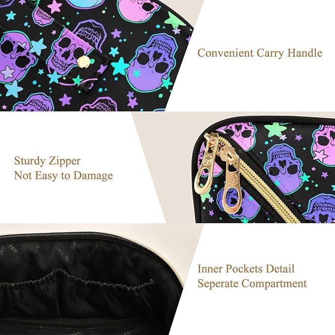 MNSRUU Makeup Organizer Bag, Stars Purple Skulls Travel Makeup Bags Makeup Vanity Case Large Capacity Rhombus Cosmetic Toiletry Bag for Girl Women Ladies