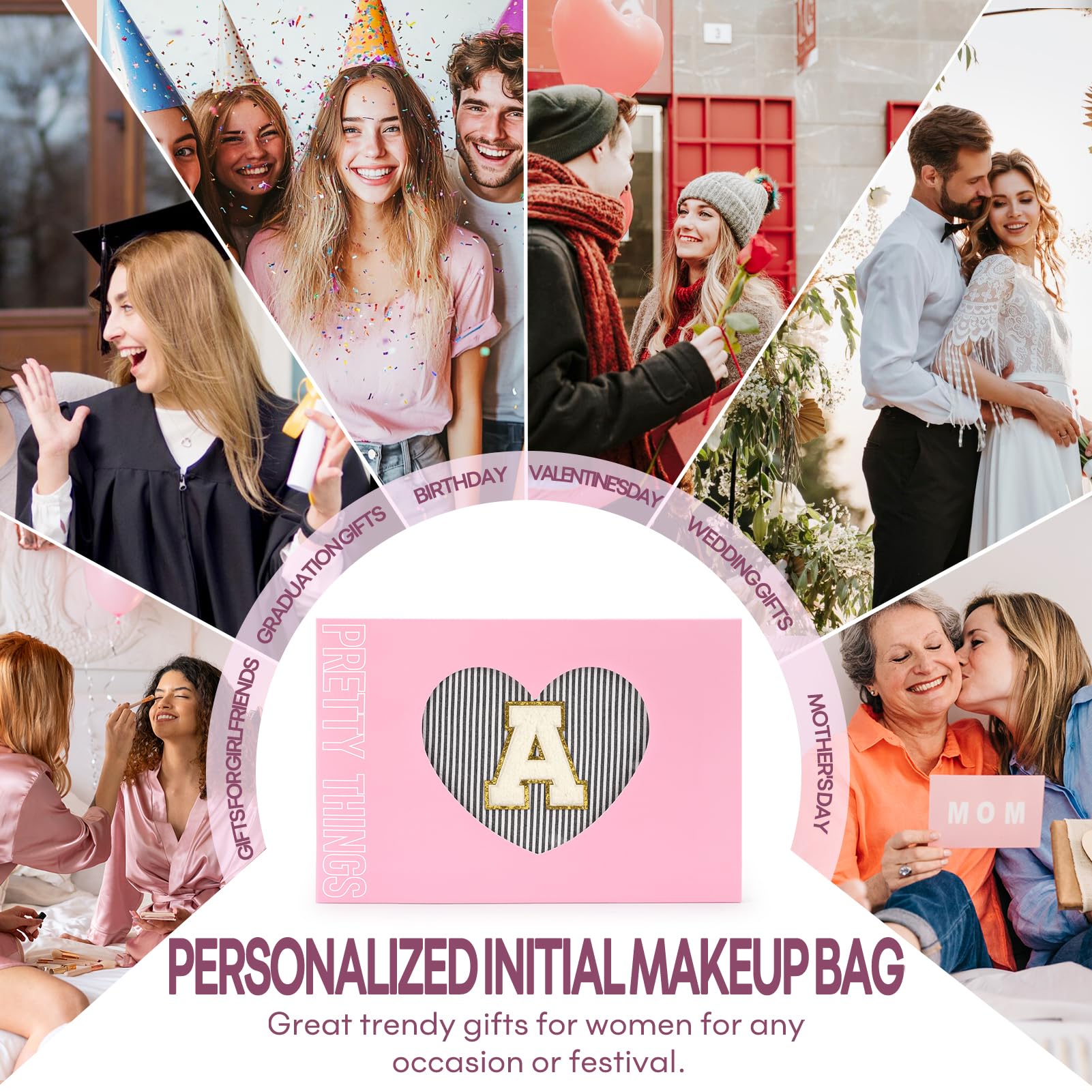 2 PCS Initial Makeup Bags for Women: Cosmetic Bag for Travel Toiletry - Birthday Gifts for 11 12 13 14 15 16 17 18 Years Old Girl Graduation Teacher Gift- Teen Girl Gifts Trendy Stuff - Black K