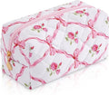 UUYUUY Makeup Bag Travel Toiletry Bag for Women, Small Cosmetic Bags Cute Quilted Cotton Makeup Pouch for Purse Emergency Bag Floral Pencil Case Accessory Bag, Bow and Floral