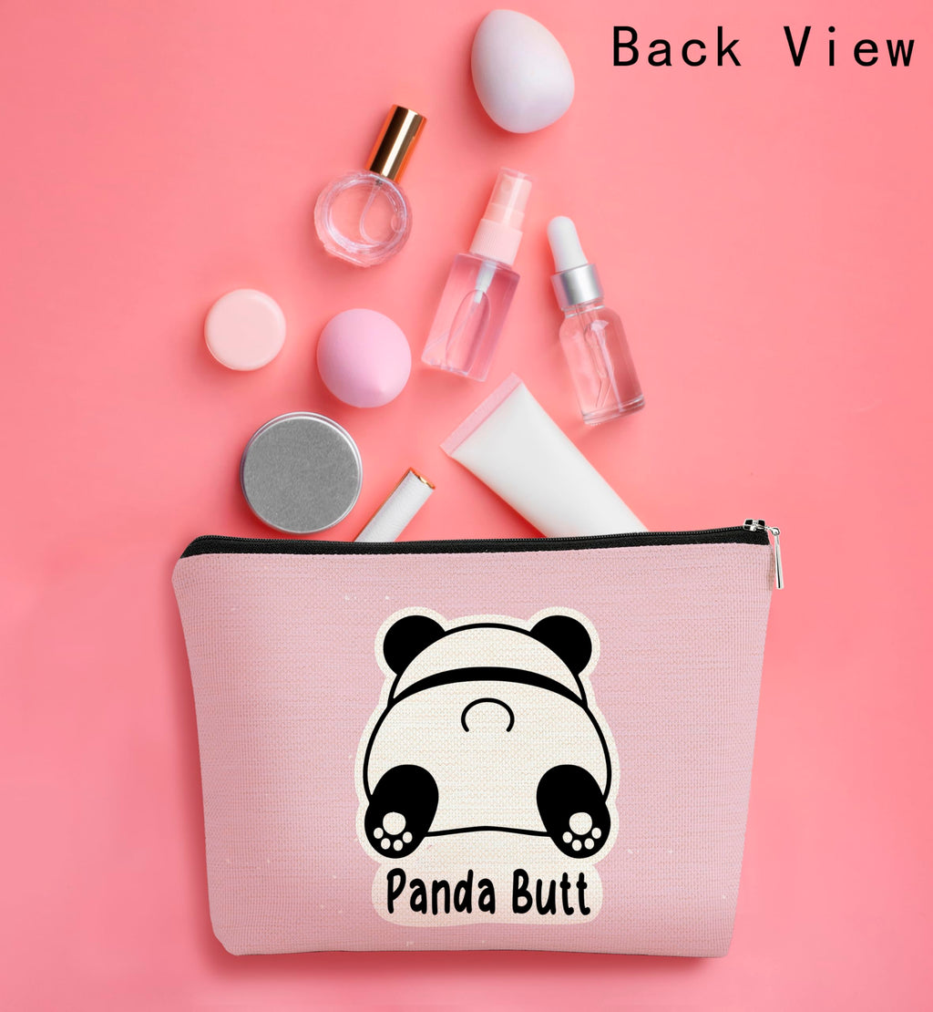 BARPERY Panda Gifts Pink Makeup Bag,Gifts for Panda Lover Wonmen Girls,Cute Baby Panda Guess What It's Pug Butt Cosmetic Bag,Makeup Case for Teen Girls Daughter, Panda Accessories