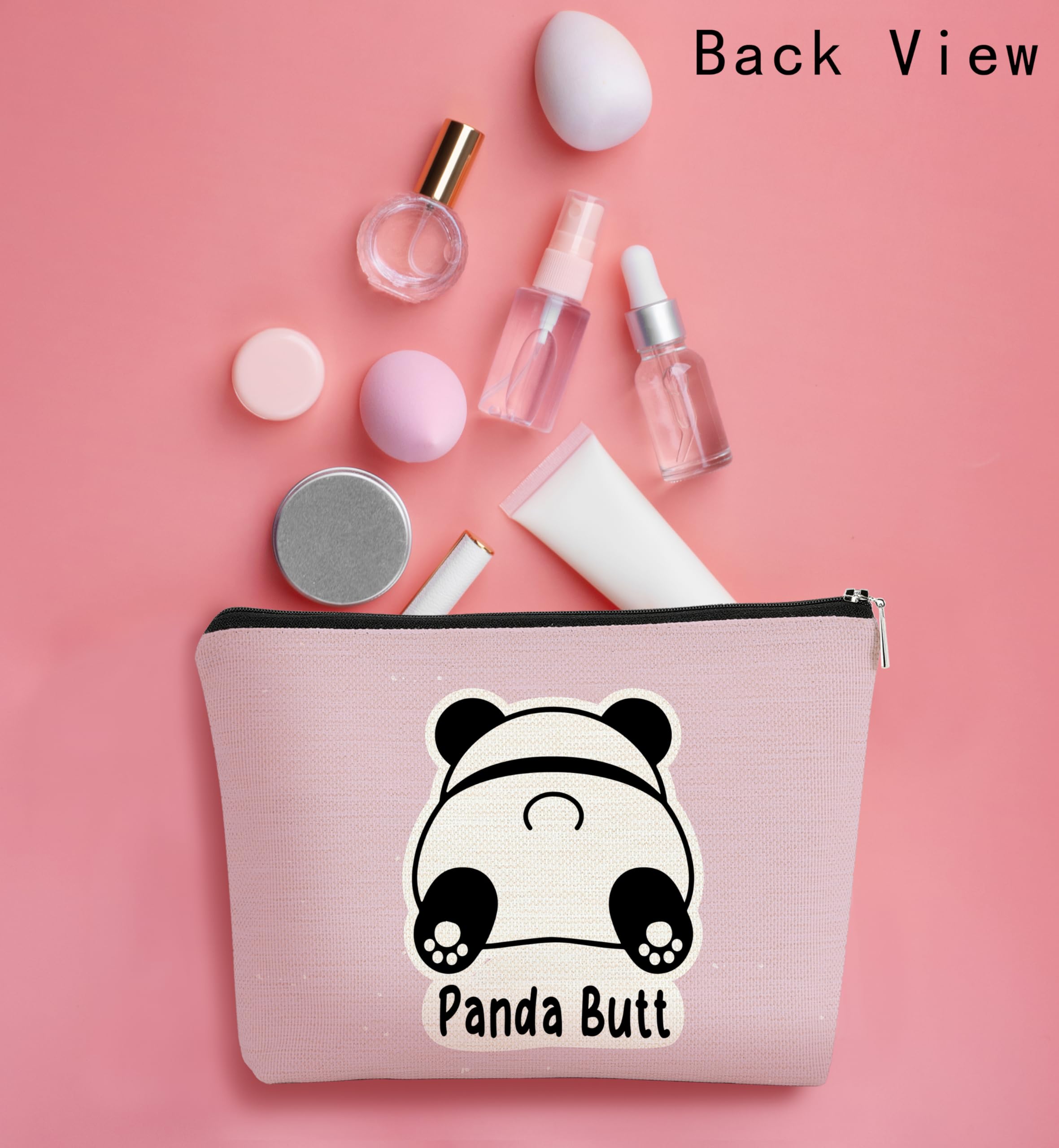 BARPERY Panda Gifts Pink Makeup Bag,Gifts for Panda Lover Wonmen Girls,Cute Baby Panda Guess What It's Pug Butt Cosmetic Bag,Makeup Case for Teen Girls Daughter, Panda Accessories
