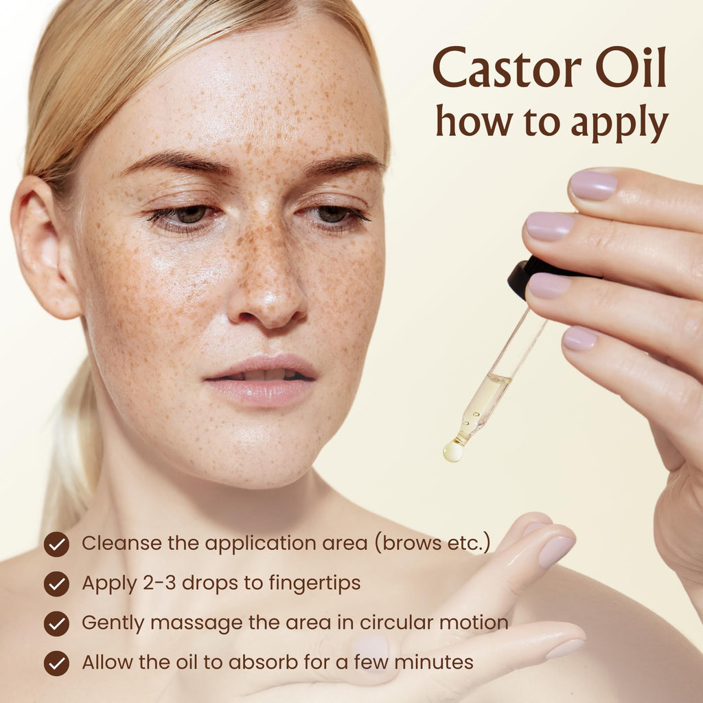 BodyJ4You Castor Oil for Eyelashes and Eyebrows - Hair Growth Oil Eyelash Brush Brow Serum Lash Oil - 100% Pure Castor Oil Organic Cold Pressed Unrefined Glass Bottle Hexane Free 4 Fl Oz