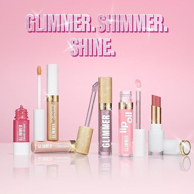 REVLON Super Lustrous Glimmer Lip Oil, Moisturizing & Tinted, Shiny Finish, Made with Plant-Based Squalane, 002 Miss Coral, 0.13 fl oz