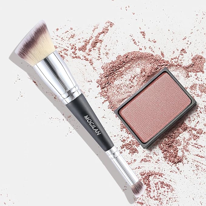 MOGILAN Professional Dual-Ended Makeup Brush - Buff, Blend & Perfect Foundation, Concealer, and Cream Products for Seamless Makeup Application Vegan Face Brush, Black