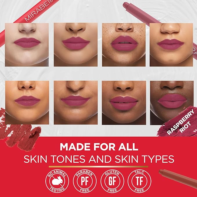 Mirabella - Velvet Matte Lip Crayon, Retractable Highly-Pigmented 2-in-1 Makeup, Long-Lasting Hydrating Lipstick Crayon + Lip Liner, Moisturizing Cream-to-Matte Lipcare Formula, Sunset Coral