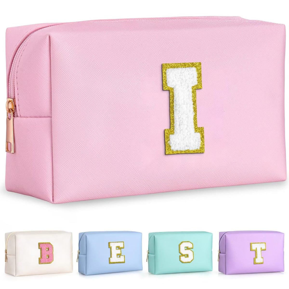 TOPEAST Preppy Makeup Bag, Cute Makeup Pouch PU Leather Waterproof Cosmetic Bag, Personalized Birthday Gifts for Mom Teacher Friends Bridesmaids Nurse, Trendy Stuff for Girls (Pink I)