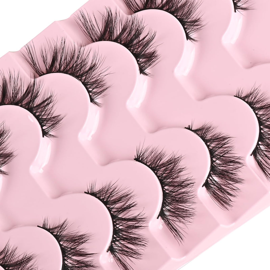 FARRED Half Lashes Cat Eye Lash Wispy Fake Eyelashes Short 7 Pairs Natural Strip Lash Fluffy Mink Fox Eye Lashes Pack Small Full Pestañas (A13 | 5-14MM)