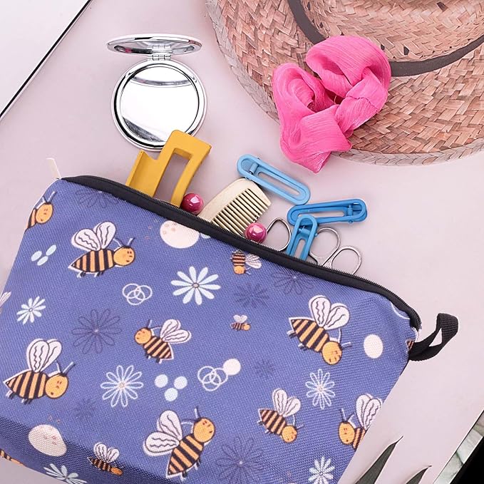 Pebarmnt Cute Animal Lovers Gifts Dinosaur Tropical Sloth Butterfly Cosmetic Bag Makeup Pouch with Zipper (bee)