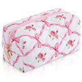 UUYUUY Makeup Bag Travel Toiletry Bag for Women, Small Cosmetic Bags Cute Quilted Cotton Makeup Pouch for Purse Emergency Bag Floral Pencil Case Accessory Bag, Bow and Floral