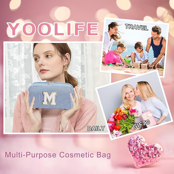YOOLIFE Initial Makeup Bag, Toiletry Bag Cosmetic Bag for Women, Personalized Birthday Gifts, Blue Z