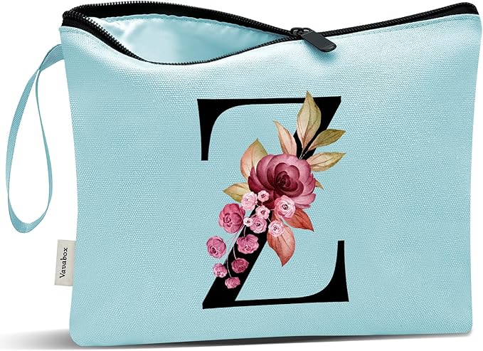 Vavabox A-Z Personalized Makeup Bag, Birthday Gifts for Women Mom, Gifts for Best Friend, Bride Bridesmaid Cosmetic bag (Z, Aqua)